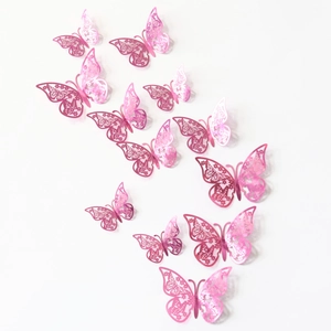 Detailed view of pink 3D cutout butterfly wall stickers with vibrant metallic finish