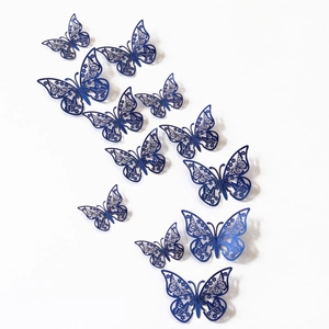Detailed view of 3D navy blue hollow butterfly wall stickers with intricate laser-cut patterns