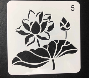 Reusable PET stencil featuring a lotus flower design for drawing and scrapbooking