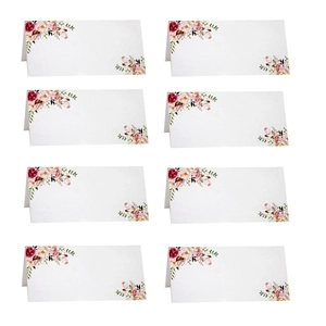 Elegant Rose Floral Autumn Leaves Print Artificial Pearl Paper Folded Place Cards Romantic Wedding Banquet Table Name Cards Party Decor