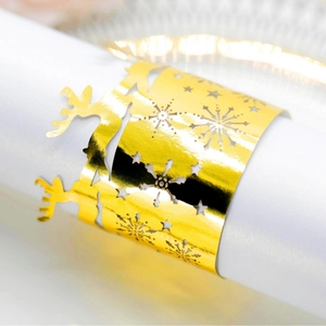Golden reindeer and snowflake hollow out metal napkin rings for Christmas table decor