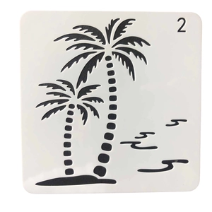 Transparent PET stencil featuring coconut trees and wave patterns for kids DIY painting