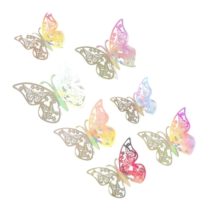 3D colorful hollow butterfly wall stickers with metallic gradient laser-cut patterns