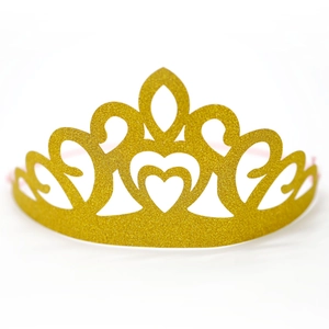 Chapeau de Fête Couronne Cœur Or Pailleté Avec Cordon Élastique Papier Cartonné Diadème d'Anniversaire Pour Enfants Adultes