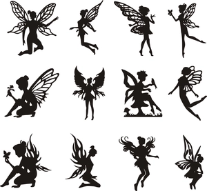Cartes Décoratives en Papier Silhouette de Fée Découpée au Laser Papier Perlé Noir Designs d'Elfe Papillon Aile d'Ange pour Décoration Table