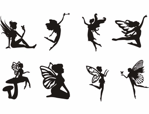 Lot de 8 silhouettes de fées découpées au laser noires avec ailes pour décoration et art