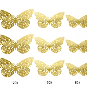 3D Laser Cut Hollow Butterfly Wall Stickers Gold Silver Rose Gold Paper Decals For Home Wedding Party DIY Wall Decoration