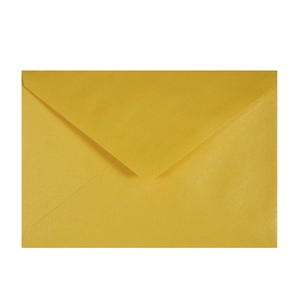 Detail of a ginger yellow pearlescent envelope with a classic pointed flap design