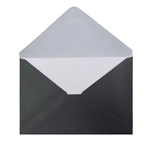 Macro shot of premium black business envelope with white lining and elegant texture