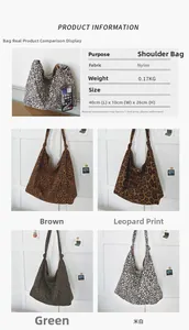Comparaison détaillée de quatre sacs cabas en nylon léopard avec taille et poids