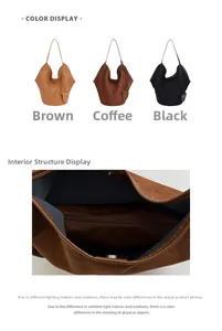 Detail view of large tote bag interior with magnetic buckle and three color options