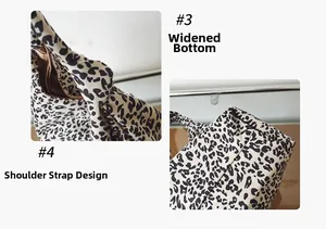 Détail du sac cabas léopard avec base large et conception de bandoulière à nœuds chic