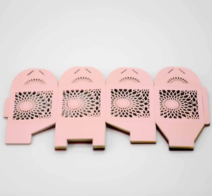 Detailed laser-cut hollow sunflower pattern on light pink cardstock gift box template