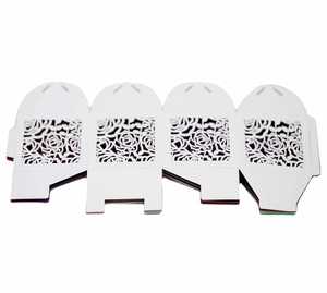 Laser cut white hollow rose wedding candy box templates for elegant party gift packaging