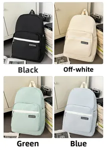 Detailed view of large-capacity backpacks in black, off-white, mint green, and blue