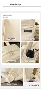 Detail of off-white backpack featuring water-resistant fabric and reinforced triangle stitching