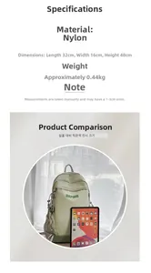 Detail view of large nylon backpack dimensions 32x16x48cm and 0.44kg lightweight design