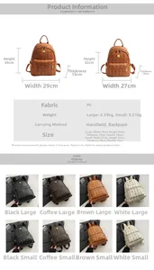 Detailed size chart and color options for stylish PU leather backpacks for women