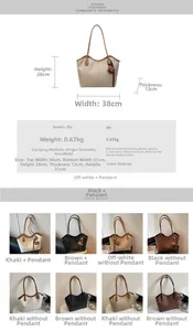 Detailed dimension chart and multi-color options for the large PU leather tote bag