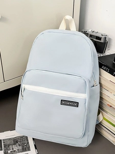 Minimalist light blue student backpack with front zipper and large capacity for campus