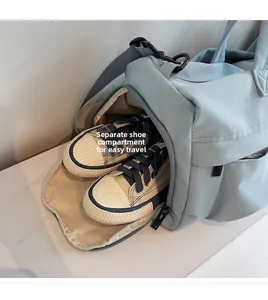 Macro detail of travel bag with a separate shoe compartment for dirty sneakers
