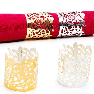 Elegant hollow rose gold and silver metal napkin rings for wedding table decorations