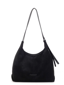 Borsa tote minimalista in pelle scamosciata nera con tracolla regolabile e cucitura