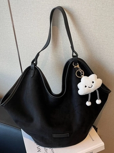 Large Capacity Women PU Leather Tote Bag Vintage Casual Shoulder Bag With Cloud Charm Commuter Handbag Fashion Versatile Shopping Bag