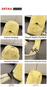 Detail view showing yellow nylon fabric texture, drawstring pocket, and reinforced straps