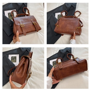 Detailed four-view collage of vintage brown leather backpack with embossed COIN 700 logo
