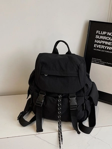 Korean Style Casual Nylon Backpack For Women Solid Color Wrinkled Design Fashion Student School Bag Travel Daypack
