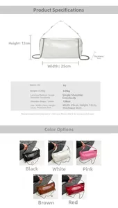 Detailed dimension chart showing size and color options for the PU leather bucket bag
