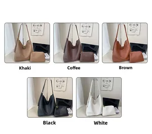 Set of large hobo tote bag and pouch in five classic colors with adjustable strap