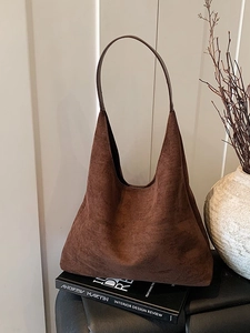 Retro Frosted Suede PU Leather Tote Bag For Women Large Capacity Shoulder Hobo Bag Commuting Simple Fashion Shopping Handbag