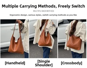 Brown litchi hobo bag showing three carrying styles: handbag, shoulder, and crossbody use