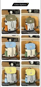 Comparison of large and small sizes of color-block nylon backpacks in various colors