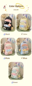 Detailed view of lightweight nylon student backpacks in five vibrant pastel color options