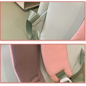 Detail of breathable honeycomb mesh back panel and reinforced seams on a casual backpack