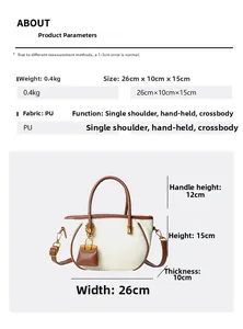 Detailed size specifications for the beige PU leather bucket bag with chain strap