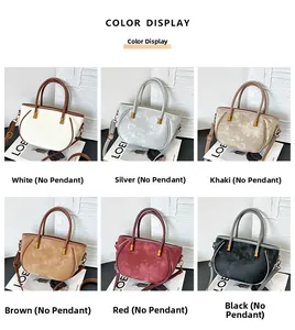 Color display of stylish large shoulder bags in white silver khaki brown red and black