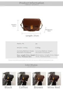 Tableau des tailles détaillé et dimensions du sac à bandoulière vintage en cuir PU