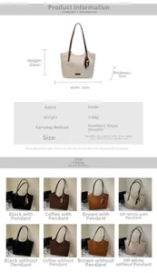 Detailed size guide and color options for the large suede tote bag with leather handles