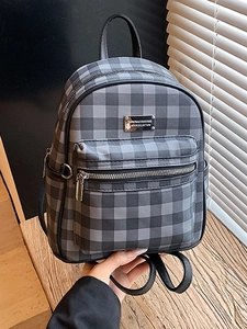 Sac à Dos Vintage à Carreaux en Cuir PU pour Femmes Grande Capacité Décontracté Mode Cartable Étudiant Léger Sac de Voyage