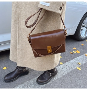 Sacoche vintage marron foncé avec chaîne dorée et fermoir métallique en extérieur