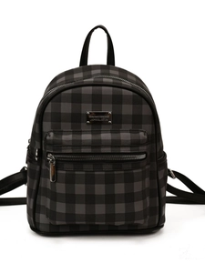 Sac à dos vintage à carreaux pour femmes, grande capacité avec motif élégant gris-noir