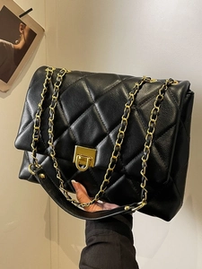 Damen Fashion Große Kapazität Gesteppte Umhängetasche Elegante PU Leder Schultertasche Mit Goldener Kette Quadratische Tasche