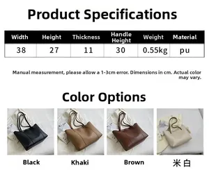 Tableau détaillé des tailles pour grand sac cabas en similicuir avec dimensions