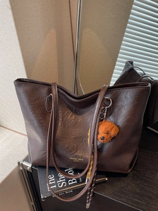 Large Capacity PU Leather Tote Bag For Women Wrinkled Texture Commuter Shoulder Bag Handbag Retro Casual Daily Work Bag