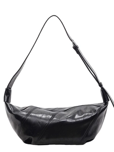 Minimalist black PU leather hobo shoulder bag with stylish diagonal stitching details
