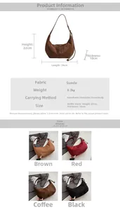 Size guide for large suede hobo bag showing dimensions 39x22x10cm and four color options